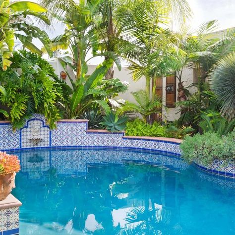 75 Pool Ideas You'll Love - December, 2023 | Houzz Spanish Pool Ideas, Mexican Style Pool, Spanish Revival Pool, Modern Spanish Pool Design, Mexican Tile Pool, Mexican Pool Tile, Mediterranean Pool Tile, Mediterranean Style Pool, Spanish Pool Design