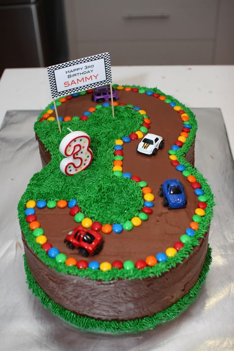 Race Track Cake, Car Cakes For Boys, Race Car Cakes, 3rd Birthday Cake, Car Cakes, Cars Birthday Cake, Birthday Cake For Husband, Diy Birthday Cake, Truck Cakes