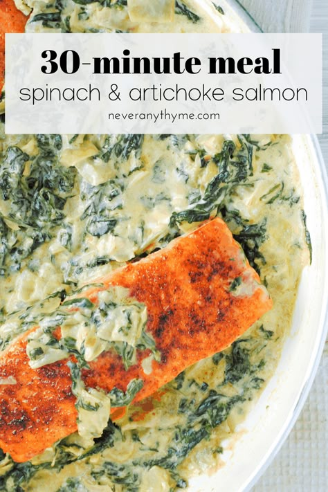 Artichoke Salmon, Spinach Artichoke Recipes, Easy Salmon Dinner, Creamy Salmon, Salmon Spinach, 30 Minute Meals Easy, Popular Side Dishes, Seafood Entrees, Salmon Seasoning