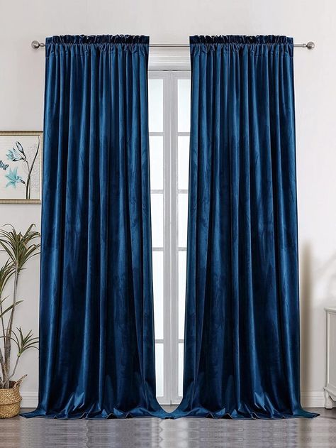 Solid Color Single Panel Blackout Curtain | SHEIN USA Royal Blue Curtains, Blue Curtains Bedroom, Blue Curtains Living Room, Dark Blue Curtains, Cottage Style Doors, Single Panel Curtain, Navy Blue Curtains, Black Solid Color, Blue Living Room Decor