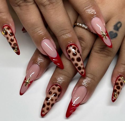 Tortoise Shell And Red Nails, Fall Nails Red, Cheetah Print Nails, Custom Nails, Cheetah Nails, Hippie Nails, Nails Holiday, Red French, Nails Fall Nails