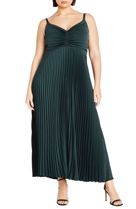 City Chic Ariana Pleat Dress | Nordstrom Chic Evening Dress, Chic Cocktail Dress, Pleat Dress, Chic Maxi Dresses, Pleated Maxi Dress, Pleated Maxi, Satin Maxi, Satin Maxi Dress, Designer Clothes For Men