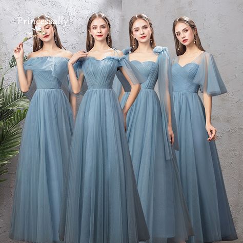 Blue Long Bridesmaid Dresses, Simple Gown, Dresses Long Elegant, Braidsmaid Dresses, Gaun Koktail, Dusty Blue Bridesmaid, Dusty Blue Dress, Wedding Entourage, Wedding Mirror