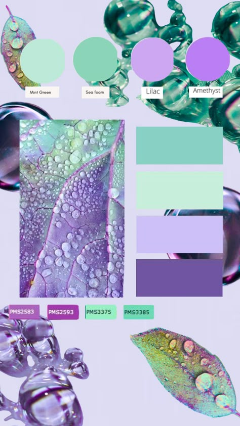 Lilac & mint ☁️ #purple #purpleaesthetic #leaf #green #mint #mintgreen #collageart #colourful #plants #colour Colors With Purple, Lilac Combination Colors, Green And Lavender, Green And Purple Color Scheme, Green Mint Color Palette, Mint Green Palette Colour Schemes, Green And Lavender Aesthetic, Colours That Go With Mint Green, Lilac Green Color Palette