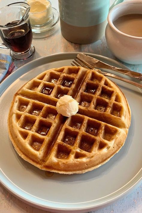 A Belgian waffle with butter and syrup on top. Pancake Breakfast Ideas, Pancakes Ideas, Fluffiest Pancakes, My Country Table, Pancake Ideas, Make Waffles, Pancakes Fluffy, Healthy Pancake, Pancakes Pancakes