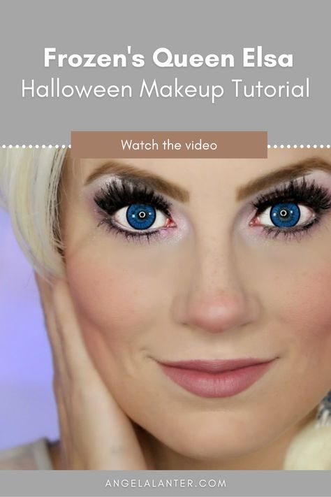 Looking for a cute costume idea for Halloween? Then try this Queen Elsa look from Frozen – one of my favorite Disney films. In this easy step-by-step makeup tutorial, I'm showing you how to get a makeup look completely inspired by her! I’ve also included a list of the products I used to create this pretty Halloween makeup look. Head to the blog post for all the details. Angela Lanter. Frozen Elsa Makeup Look Tutorial Elsa Halloween Makeup, Elsa Makeup Look, Frozen Elsa Makeup, Rimmel Stay Matte Powder, Makeup Looks For Halloween, Elsa Makeup, Elsa Halloween, Nyx Blush, Pretty Halloween Makeup