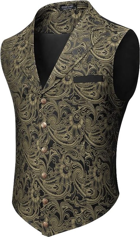 COOFANDY Mens Suit Vest Paisley Floral Victorian Vests Gothic Steampunk Formal Waistcoat Tuxedo Vests with Notched Lapels at Amazon Men’s Clothing store Steampunk Formal, Tux Prom, Victorian Vest, Paisley Suit, Waistcoat Suit, Vest Tuxedo, Steampunk Vest, Business Vest, Bow Tie Suit