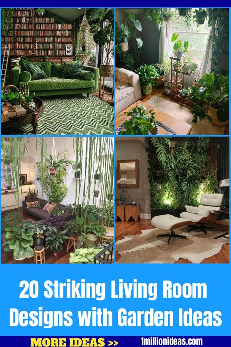 Adding green plants to the living room is one of the great ways to give your indoor space more alive, fresh, and… Plant Accent Wall Living Rooms, Decorating Living Room With Plants, Plant Display Indoor Living Rooms, Plants In Living Room, Small Tropical Gardens, Indoor Plant Display, Black Feature Wall, Feature Wall Living Room, House Redo