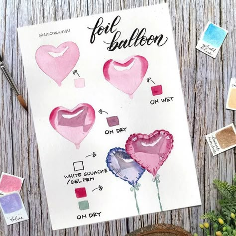 Fun Watercolor Painting Tutorials from Sisca Wungu - Beautiful Dawn Designs Step By Step Marker Art, Ohuhu Markers Drawings, Watercolour Balloons, Valentines Day Art Illustration, Watercolor Marker Art, Watercolor Balloons, Beautiful Dawn, Fruit Watercolor, Fun Watercolor