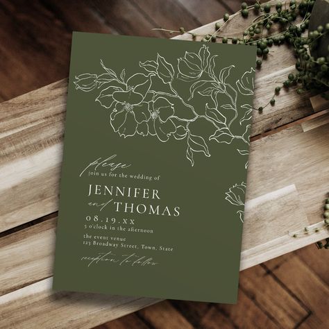 Country Garden Wedding, Green Bridal Showers, Dark Green Wedding, Rustic Boho Wedding, Wedding Country, Spring Wedding Invitations, Wedding Hands, Affordable Wedding Invitations, Hand Drawn Floral