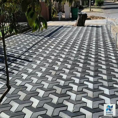 ❣3D Paving ❣done in Klerksdorp. EXACT Paving, Klerksdorp, Matlosana, KOSH, North West Province, South Africa Pavers Backyard Landscaping Ideas, Room Tiles Design, Paving Diy, House Front Wall Design, Pavement Design, Paving Pattern, Paver Blocks, Paving Ideas, Front Wall Design