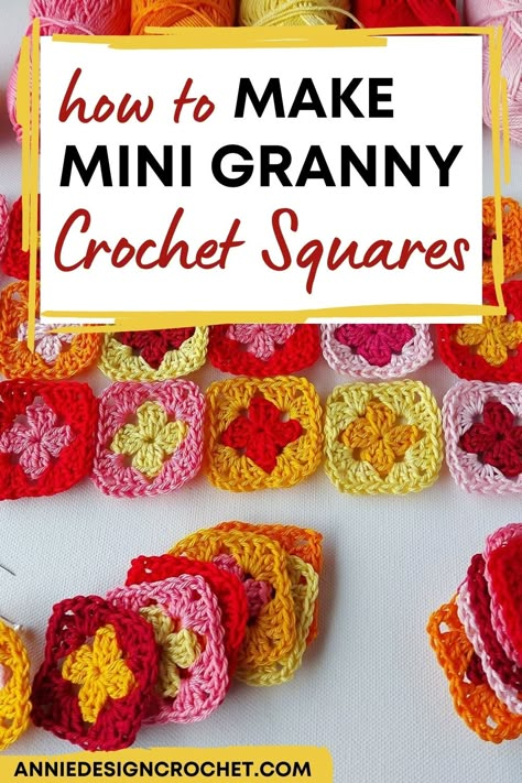 Crochet For Scrap Yarn, Embroidery Floss Crochet Granny Squares, Miniature Granny Square Pattern, Crochet Mini Squares Pattern, Granys Crochet Squares Easy, Embroidery Floss Granny Square, Mini Granny Squares Pattern, Cotton Granny Squares, Small Crochet Squares Pattern Free