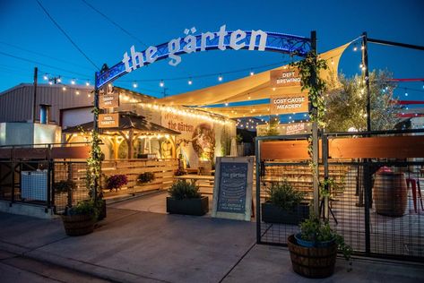 Outdoor Beer Garden Ideas, Garden Restaurant Design Outdoor, Food Park Design Ideas, Open Cafe Outdoor Design, Open Restaurant Design, Beer Garden Design, Beer Garden Ideas, Container Park, Food Truck Park