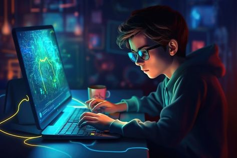 Photo a focused boy sitting at a desk en... | Premium Photo #Freepik #photo #computer-programming #programing #programming #coding Computer Programming Wallpaper, Computer Science Student Aesthetic, Typing Computer, Computer Photos, Mad Images, Coding Images, Computer Images, Computer Video, Senior Photos Boys