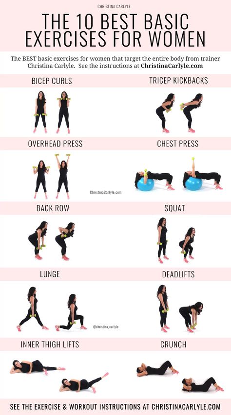 The 10 best basic exercises for women that get the best results quickly and naturally from trainer Christina Carlyle. Fast Fat Burning Workout, Metabolic Type, Christina Carlyle, Full Custody, Inner Thigh Lifts, Workout Instructions, Lazy Girl Workout, Tricep Kickback, Easy Exercise