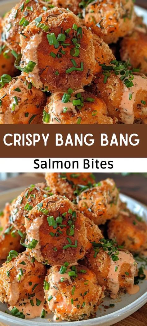 Crispy Bang Bang Salmon Bites  Air Fryer Recipe Salmon Bites Air Fryer, Bang Bang Salmon Bites, Frozen Salmon Recipe, Bang Bang Salmon, Salmon Bites Recipe, Salmon Bites, Frozen Salmon, Homemade Dinner Recipes, Air Fryer Recipe