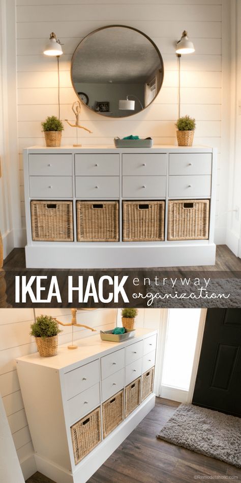 Using Ikea Kallax Shelf To Organize Your Entry Beautifully Ikea Kallax Shelf, Kallax Shelf, Ikea Hack Ideas, Ikea Kallax, Ikea Ideas, Ikea Furniture Hacks, Diy Ikea Hacks, Interior Vintage, Kallax Ikea