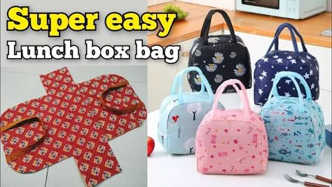 Lunch Box Bag Pattern, Lunch Box Sewing Pattern, Lunch Bag Pattern, Box Bag Pattern, Lunch Box Pattern, Lunch Bag Tutorials, Lunch Bags Pattern, Diy Lunch Bag, Backpack Pattern Sewing