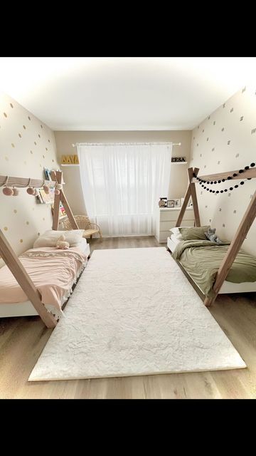 Shared Kids Room Boy And Girl Bunk Beds, Son And Daughter Room Ideas, Two Girl Room Ideas, Shared Bedroom Boy And Girl Toddler, Twin Toddler Girl Bedroom, Boy And Girls Shared Room, Shared Kids Bedroom Boy And Girl, Shared Bedrooms Sisters, Nursery Shared With Sibling