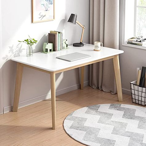 Simple Wooden Desks, Simple Study Desk, Simple Writing Desk, Tv Desk, White Wood Desk, Nordic Desk, Workbench Organization, Wooden Writing Desk, Table Study