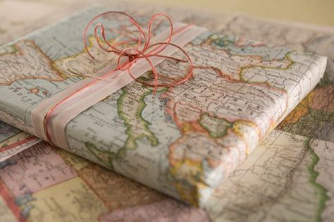 Cartographical Creativity: 10 unique uses for old maps | GearJunkie Map Wrapping Paper, Creative Wrapping, Brown Paper Packages, Gift Wrap Ideas, Gifts Wrapping, Creative Gift Wrapping, Wrap Ideas, Map Gifts, Old Maps