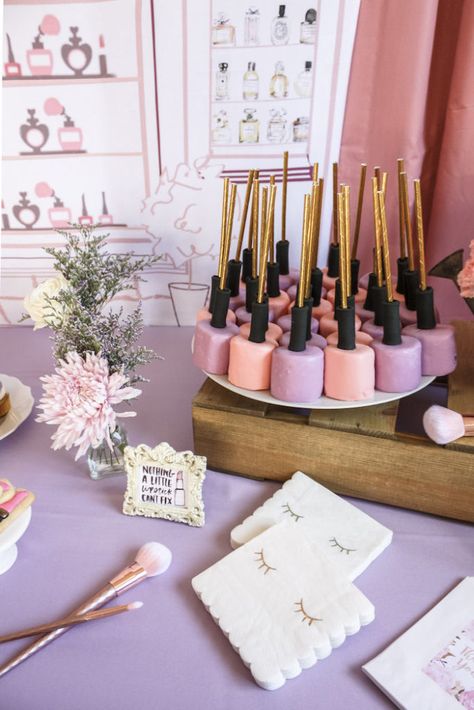 Kara's Party Ideas Beauty Boutique Garden Party | Kara's Party Ideas Girls Makeup Party, Nail Polish Cake, Birthday Cake Girls Teenager, Beauty Party Ideas, Polish Cake, Makeup Birthday Party, Make Up Party, Spa Day Party, Teenager Party