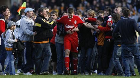 Steven Gerard surrounded by fans Gerrard Liverpool, Liverpool Captain, Stevie G, Liverpool Legends, This Is Anfield, Captain Fantastic, France Football, Hull City, Steven Gerrard