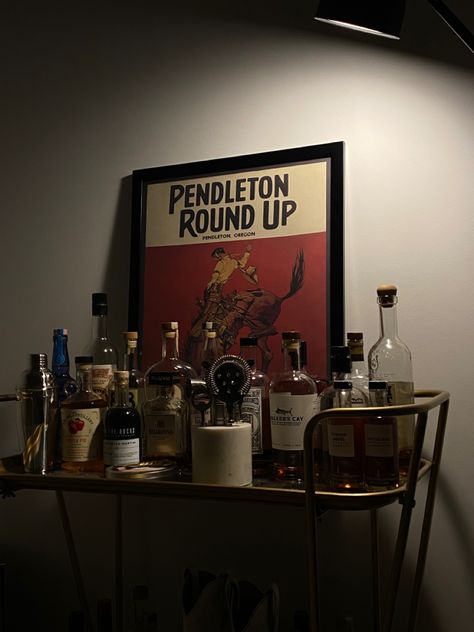 Alcohol Shelf Aesthetic, Mini Bar Aesthetic Dark, Mini Bar At Home Aesthetic, Cocktail Bar Ideas Home, Cocktails At Home Aesthetic, Mini Bar Aesthetic, Alcohol Bar For Home, Garage Work Bench Ideas, Room With Bar Area