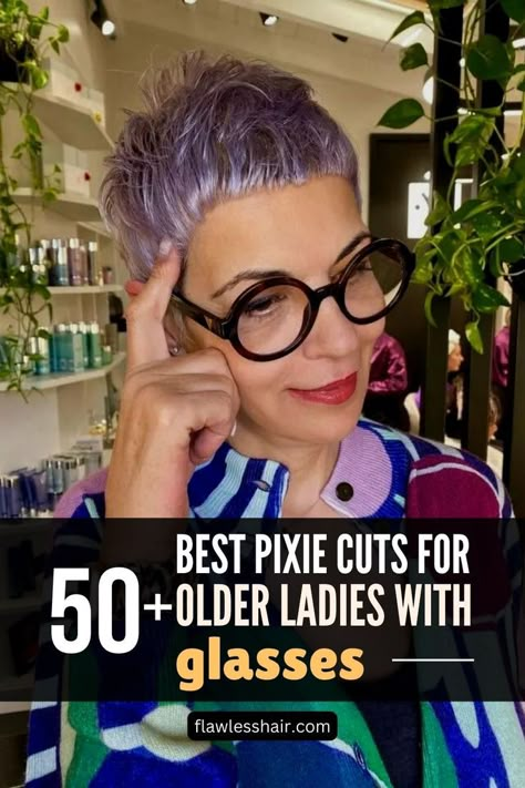 Funky Colored Pixie Cut For Older Ladies With Glasses Alternative Hair Styles, Funky Pixie Cut, Fulani Braids Medium, Michelle Williams Hair, Funky Haircuts, Stacked Haircut, Hairstyles For Over 50, Pixie Hair Color, Jar Of Lemons