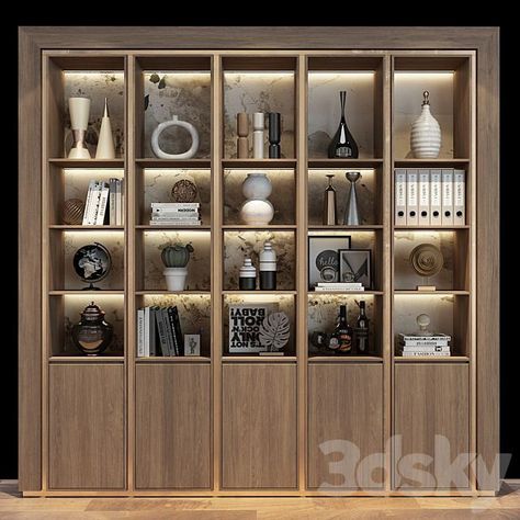 Modern Luxury Bookcase, Modern Luxury Bookshelves, Office Rack Design, Book Rack Design Bookshelves, Luxury Bookcase Design, Book Shelf Design Modern, Kitchen Bookshelf Ideas, Contemporary Crockery Unit, Luxury Bookshelf