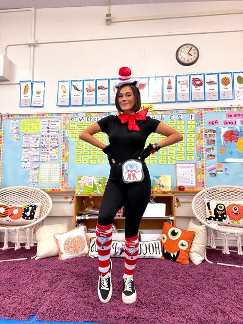 Teacher Costumes Ideas, Dr Suess Halloween Costumes, Elementary Teacher Costumes, Pre K Teacher Halloween Costumes, Book Character Dress Up For Teachers, Rainbow Day At School Outfit, Dr Seuss Costume Ideas For Teachers, Dress Like A Student Day For Teachers, Daycare Halloween Costumes For Teachers