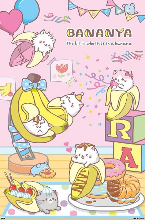 Bananya Cat, Cutecore Posters, Kawaii Posters, College Posters, College Poster, Posters To Print, Things To Print, Party Wall, Kids Party Supplies