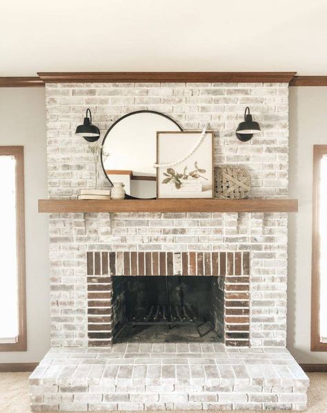 40+ Brick Fireplace Ideas: Captivating Showstoppers with Timeless Charm White Grey Fireplace, Fireplace Smear, Grey Wash Brick Fireplace, Whitewash Fireplace Brick, Light White Wash Brick Fireplace, White Washed Fireplace Brick, Grey Fireplace Brick, Grey Brick Fireplace, German Smear Brick Fireplace