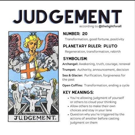 Judgement Card Tarot Meaning, Judgement Tarot Meaning, Judgement Tarot, Judgement Tarot Card, Tarot 101, Tarot Card Meanings Cheat Sheets, Tarot Cheat Sheet, Taro Cards, Tarot Symbolism