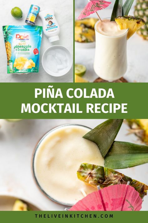 This virgin piña colada mocktail recipe is easy to make with only 4 ingredients! Enjoy a creamy and refreshing tropical drink without the alcohol and without feeling left out. This delicious mocktial is one of the best drinks for summer thanks to the pineapple and coconut flavors. Give it a try and you’ll see! Pina Colada Recipe Non Alcoholic, Kids Mocktails, Virgin Piña Colada, Healthy Pina Colada, Vegetarian Gluten Free Recipes, Kid Friendly Vegetarian Recipes, Pina Colada Mocktail, Healthy Summer Drinks, Virgin Pina Colada