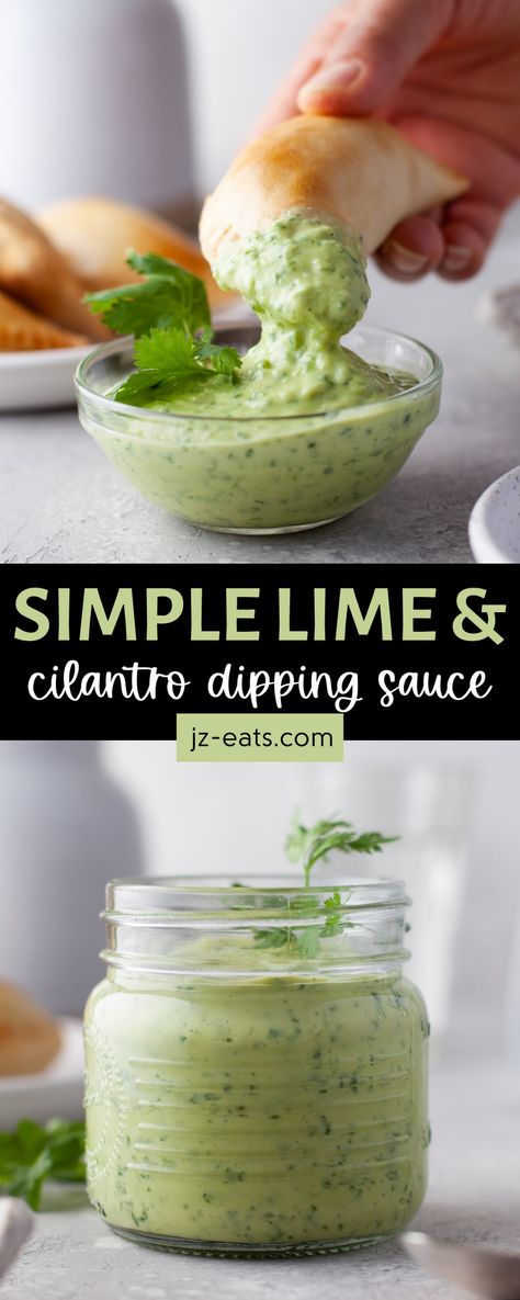 Empanada Dipping Sauce, Creamy Cilantro Lime Sauce, Cilantro Dipping Sauce, Mexican Ideas, Aaron Sanchez, Mexican Crema, Cilantro Lime Sauce, Cilantro Lime Dressing, Cilantro Sauce