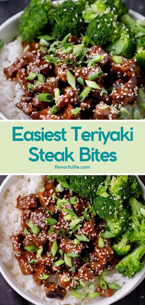 Try these teriyaki steak bites for an easy, quick, and flavorful dish that’s ready under 20 minutes! This steak bites recipe features a tasty marinade that makes every bite of beef tender and delicious. Perfect for a weeknight dinner, this is the best teriyaki steak bites recipe you’ll want to make again and again. Terriyaki Steak, Terriyaki Beef, Teriyaki Steak Bites, Asian Steak Bites, Teriyaki Steak, Steak Bites Recipe, Entree Dishes, Teriyaki Beef, Top Sirloin Steak