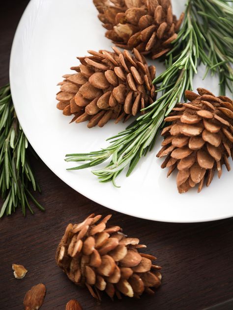 DIY Edible Almond Pinecones for the Etsy Blog! | Sprinkle Bakes Almond Pinecones, Edible Pinecones, Edible Centerpieces, Diy Edible, Tailgating Recipes, Tailgate Food, Yule Log, Easy Paleo, Christmas Cakes