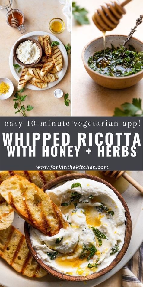 Ricotta Cheese Board, Ricotta Cheese Recipes Dinners Healthy, Ricotta Cheese Dips, Ricotta Appetizer Recipes, Ricotta Board, Honey Whipped Ricotta, Whipped Ricotta Dip, Easy Crostini, Whipped Ricotta Recipe