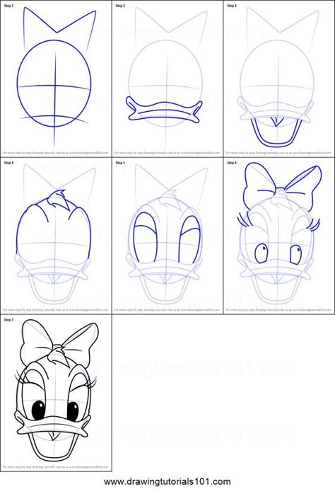 How To Draw Daisy Duck, How To Draw Disney Characters Step By, Disney Drawing Tutorial Step By Step, How To Draw Disney Characters, Daisy Duck Drawing, Draw Daisy, Nail Art Dessin, Disney Character Sketches, How To Draw Disney