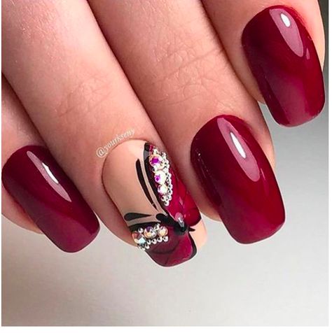 Burgundy Nail Designs, Nagel Stamping, Butterfly Nail Art, Best Nail Art Designs, Nail Photos, Burgundy Nails, Butterfly Nail, Beautiful Nail Designs, Beautiful Nail Art