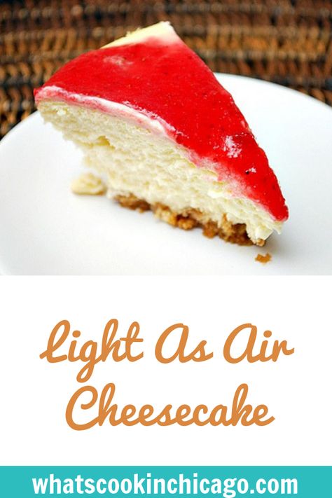 Light As Air Cheesecake #dessert #cheesecake #recipes Air Cheesecake, Light Cheesecake Recipe, Lighter Desserts, Healthy Cheesecake Recipes, Slice Of Cheesecake, Light Cheesecake, Healthy Holiday Desserts, Dessert Cheesecake, Keto Cakes