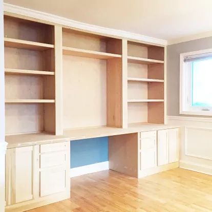 Home Office Furniture Design, Built In Bookshelves, Office Built Ins, Furniture Woodworking, Office Furniture Design, Office Makeover, Small Home Office, Built In Bookcase, Craft Room Office