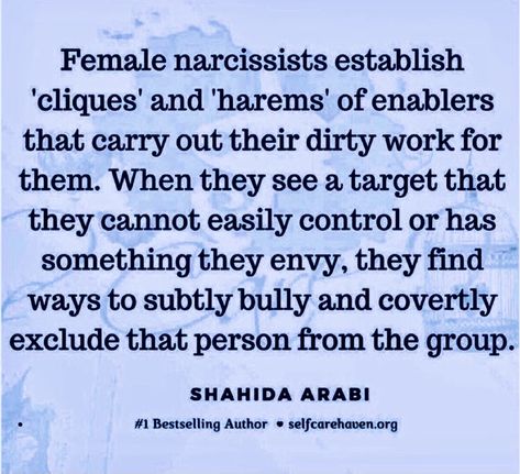 “Narcissism exists on a spectrum... they are sadistic, calculating and cold. They are fully aware of what they are doing- as research shows they have the cognitive empathy to asses what will hurt their victims the most, which is how they target weak spots. However, they lack the effective empathy to care... Bottom line? Yes, it is deliberate... malicious... they are fully aware...they do believe they are superior– that sense of entitlement is part of their diagnostic criteria.” —Shahida Arabi Female Covert Narcissistic Behavior, Narcissism Quotes, Narcissistic Family, Manipulative People, Narcissism Relationships, Sense Of Entitlement, Healing Journaling, Dysfunctional Family, Narcissistic Behavior