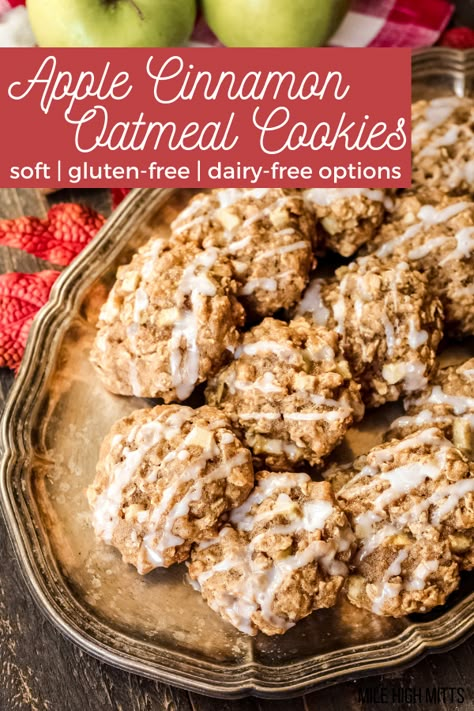 Apple Cinnamon Oatmeal Cookies, Cinnamon Oatmeal Cookies, Healthy Fall Desserts, Gluten Free Oatmeal Cookies, Kingdom Fanart, Gluten Free Dairy Free Dessert, Powdered Sugar Glaze, Apple Cinnamon Oatmeal, Kingdom City