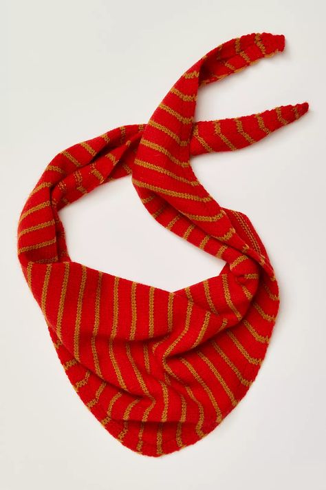 Essential Triangle Striped Scarf | Free People Red Headscarf, Yellow Bandana, Peru Trip, Striped Scarf, Red Scarf, Triangle Scarf, Colorful Scarf, Striped Scarves, Bandana Scarf