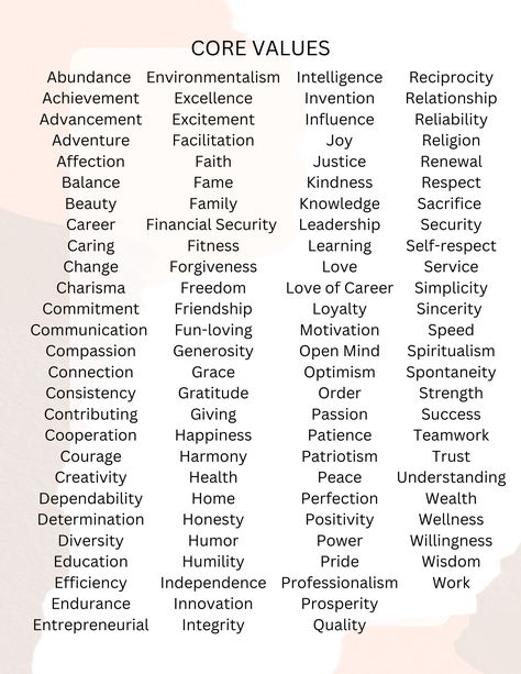 List of Core Values. Use this as a starting point to begin to make your personal core values statements Values List Personal, Finding Your Core Values, List Of Core Values, Core Beliefs List, How To Know Your Values, Finding Your Values, Personal Core Values List, Value Statement Examples, Personal Values List