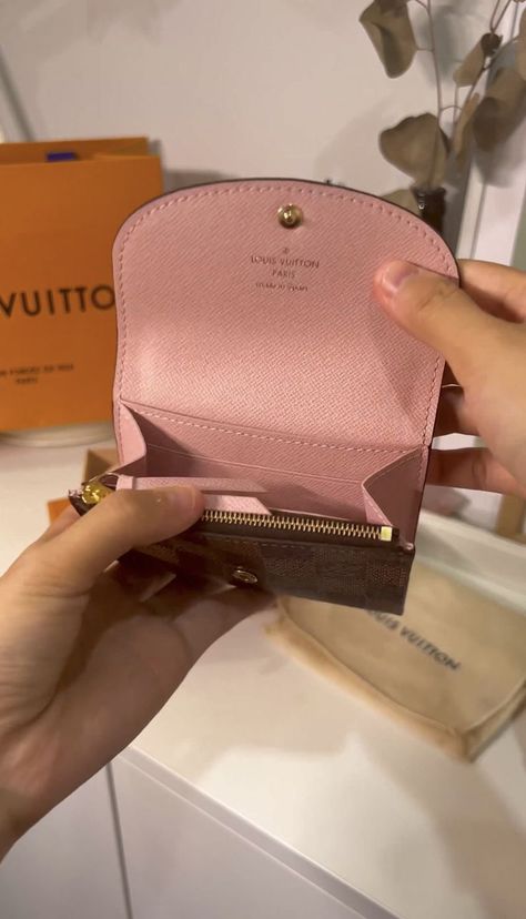 What fits in a LV Louis Vuitton Pink Rosalie Coin Purse compact Wallet in Ballerine Damier Ebene Card Holder Slot Luxury Brand Affordable Louis Vuitton Small Handbag, Luis Vuitton Wallet, Designer Coin Purse, Classy Purses, Bday Gift, Fashion Shoes Heels, Louis Vuitton Pink, Handbag Essentials, Lv Purse