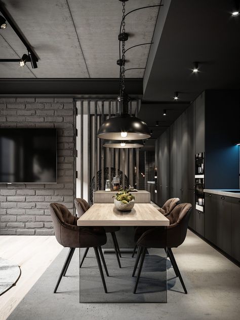 51 Grey Dining Rooms With Tips To Help You Decorate And Accessorize Yours Modern Industrial Apartment, Dining Room Decor Apartment, Industrial Apartment Decor, Modern Industrial Interior, Dining Room Industrial, Серая Кухня, Dining Room Design Modern, Industrial Apartment, Grey Interior Design