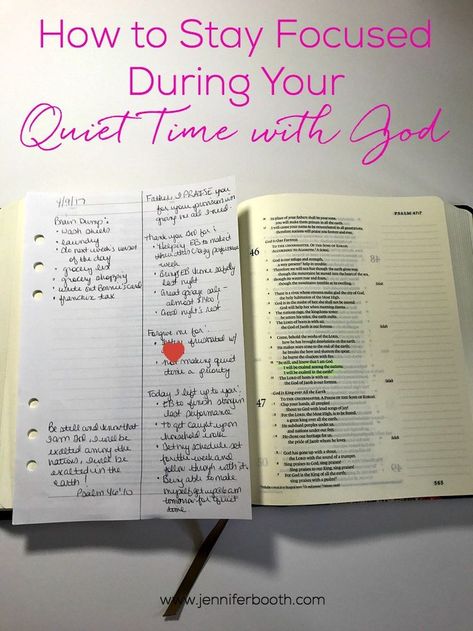 Staying focused during your quiet time with God is not always easy. Especially if you're like me and not a morning person! Check out this simple way to ensure you stay focused to hear what God wants to say to you each day. Devotional Notes Ideas, Devotional Time With God, Quiet Time Journal, Quiet Time With God, Time With God, Prayer Journaling, Staying Focused, Personal Bible Study, Bible Study Help